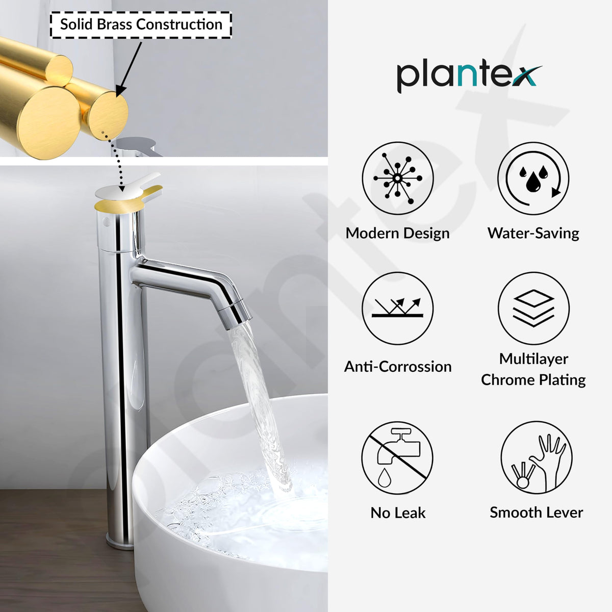 Plantex Pure Brass Pillar Tap for Wash Basin/High Neck Tap for Basin with Teflon Tape-7 Year Warranty by Plantex (ORE-1422, Chrome)-6