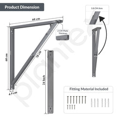 Plantex 24 Inch Foldable Table Bracket/Space Saving Wall Bracket/GI Steel Multipurpose Shelf Bracket/Folding Bracket for Home & Office - Pair of 1 (Grey)-3