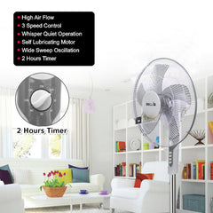 IBELL CHROME10 Pedestal Fan with Timer, 5 Leaf, 406mm, High Speed Motor-3