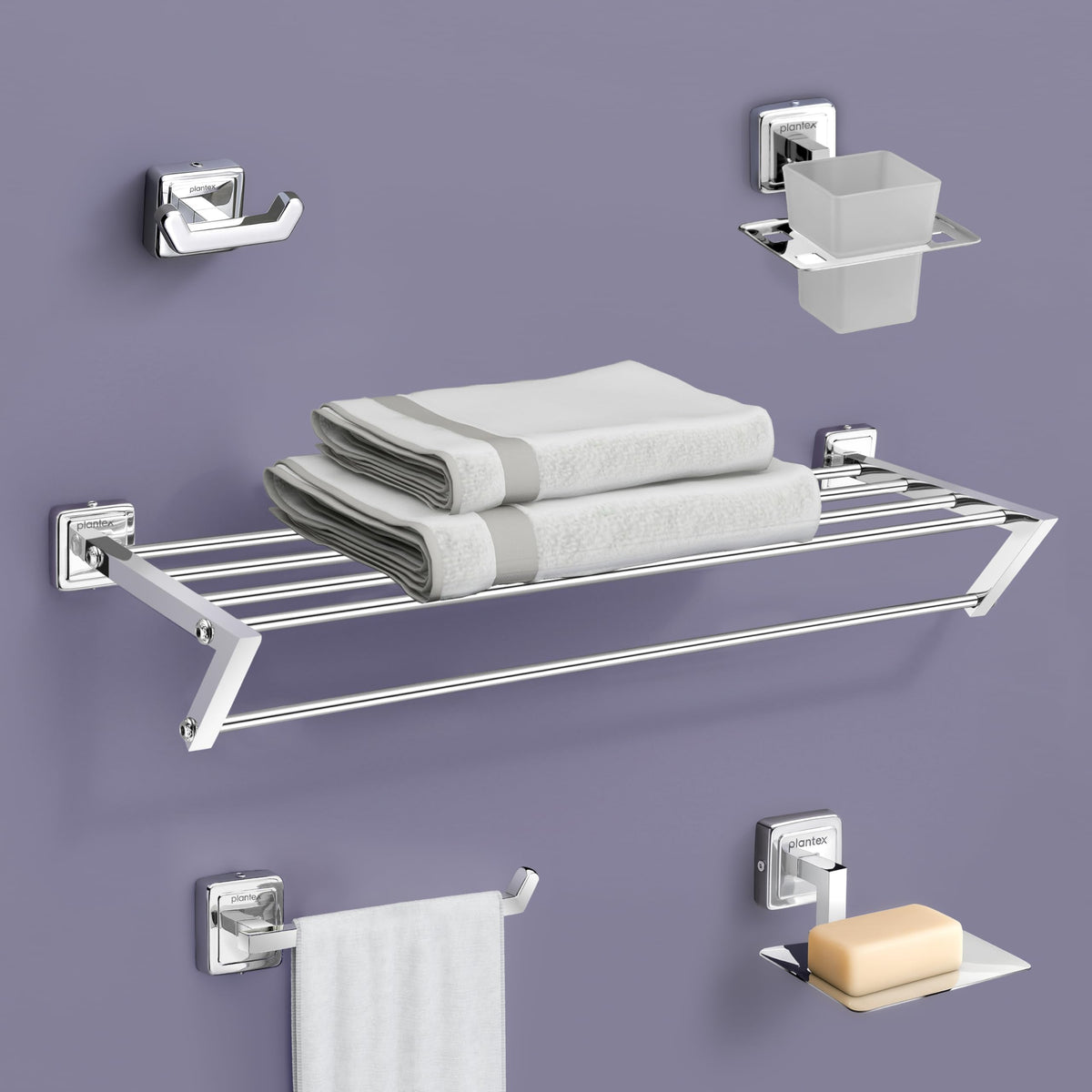 Plantex Decan 304 Grade Stainless Steel Towel Rack for Bathroom/Soap Holder/Napkin Ring/Tumbler Holder/Robe Hook/Bathroom Accessories - Chrome-1