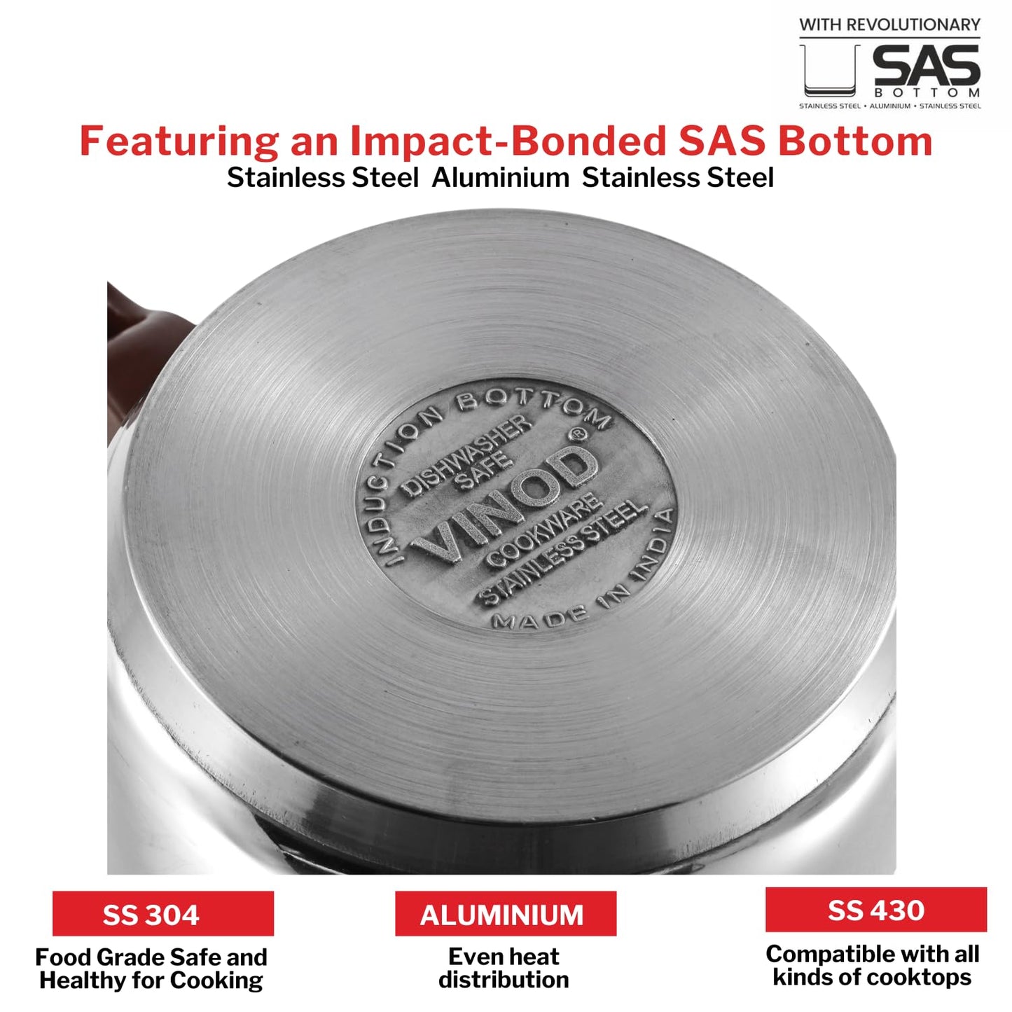 Vinod Stainless Steel Milkpan/Saucepan Set of 2-1 Litre and 1.6 Litre,Tea/Chai Pan,Riveted Sturdy Bakelite Handle,Induction and Gas Base 2 Year Warranty