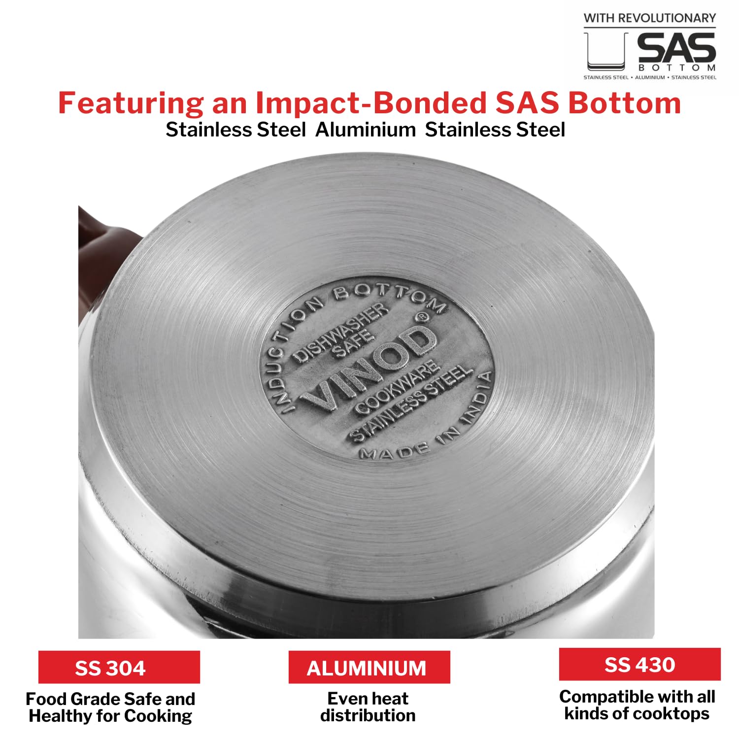 Vinod Stainless Steel Milkpan/Saucepan Set of 2-1 Litre and 1.6 Litre,Tea/Chai Pan,Riveted Sturdy Bakelite Handle,Induction and Gas Base 2 Year Warranty