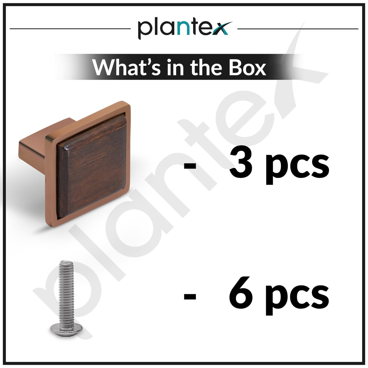 Plantex Knobs for Drawer | Kitchen Cabinet Knobs | Pulls Handles Knobs for Wardrobe, Kitchen & Cabinet | Square Drawer Pulls and Knobs - Pack of 3 (Rose Gold & Wood)-5