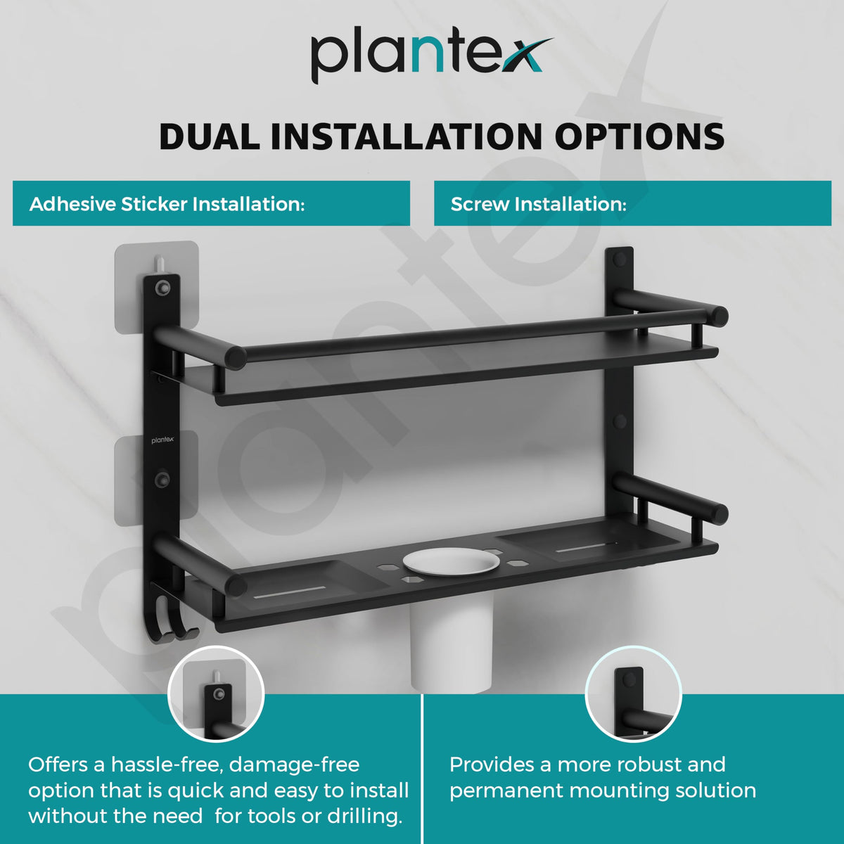 Plantex 5in1 Bathroom Organiser Without Drill/Stainless Steel Bathroom Shelf/Rack with Steel Soap Stand for Wall/Tumbler/Brush Holder/Bathroom Fittings Accessories Set (Black)-6