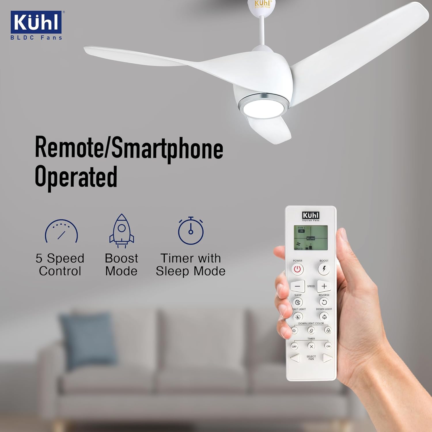 KUHL Twist L3 1320 mm 65% Power Saving BLDC Ceiling Fan | BEE 5 Star Rated & ISI Marked | High Air Flow|5Year Warranty on Motor By Brand | Free Installation | IoT – Operate via Mobile & Alexa | White