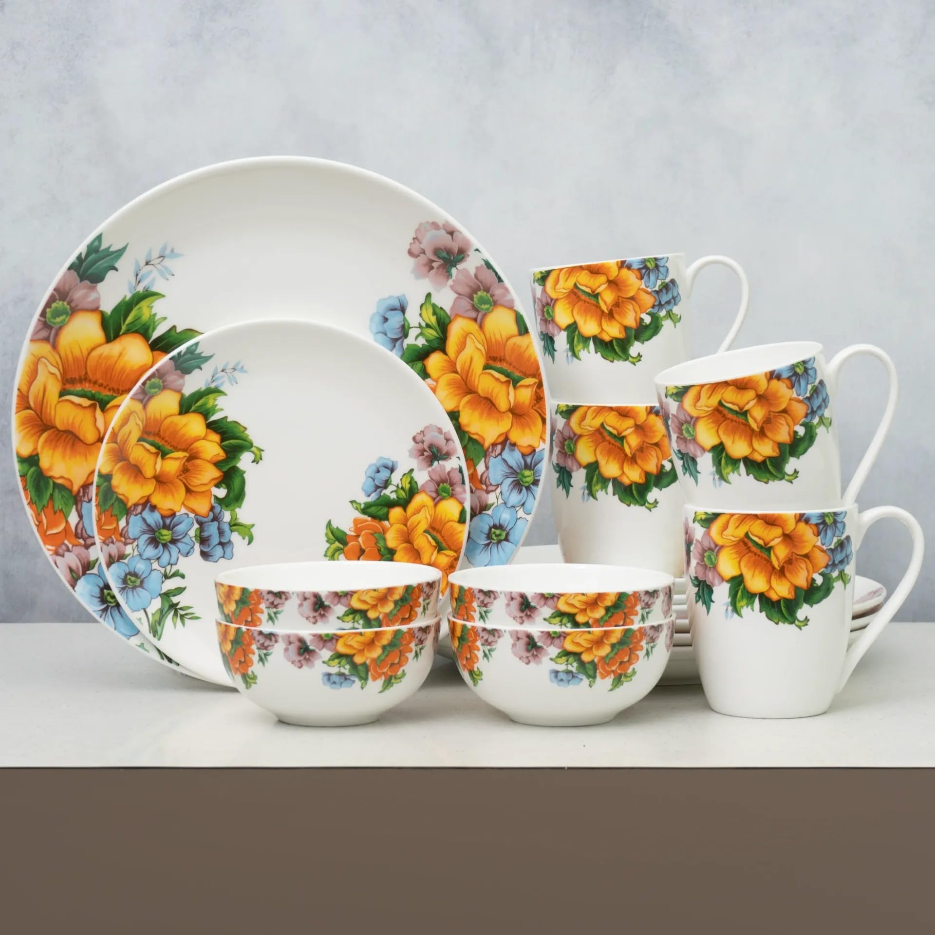 Clay Craft Fine Ceramic Eco Dinner Set, Enchanting Gold, for Family of 4, Dinner Set Ceramic, Crockery Set, Dining Set for Dinner, Crockery Set for Gift, Kitchen Set (ECO1, 14 Pieces)
