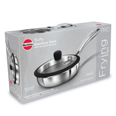 Hawkins Pro 18 cm Shielded Nonstick Triply Frying Pan, Fry Pan with Stainless Steel Handle and Glass Lid, Silver (PSNF18G)