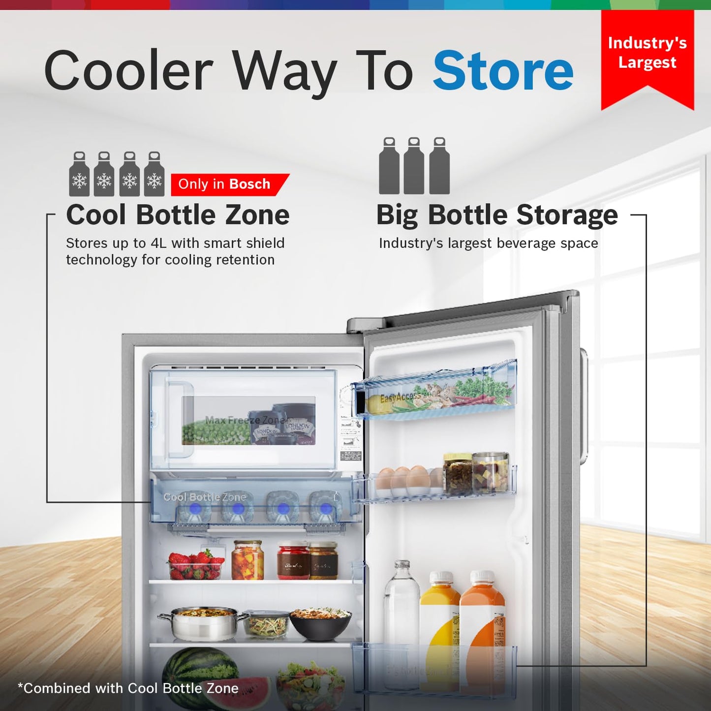 Bosch SmartChoice 207 L, 3 Star, Single Door Refrigerator with Industry's largest base drawer & veg box*(CST20S23PI,Fine Steel) |18 Hr Cooling Retention, 2.5x Faster Cooling, smart inverter compressor