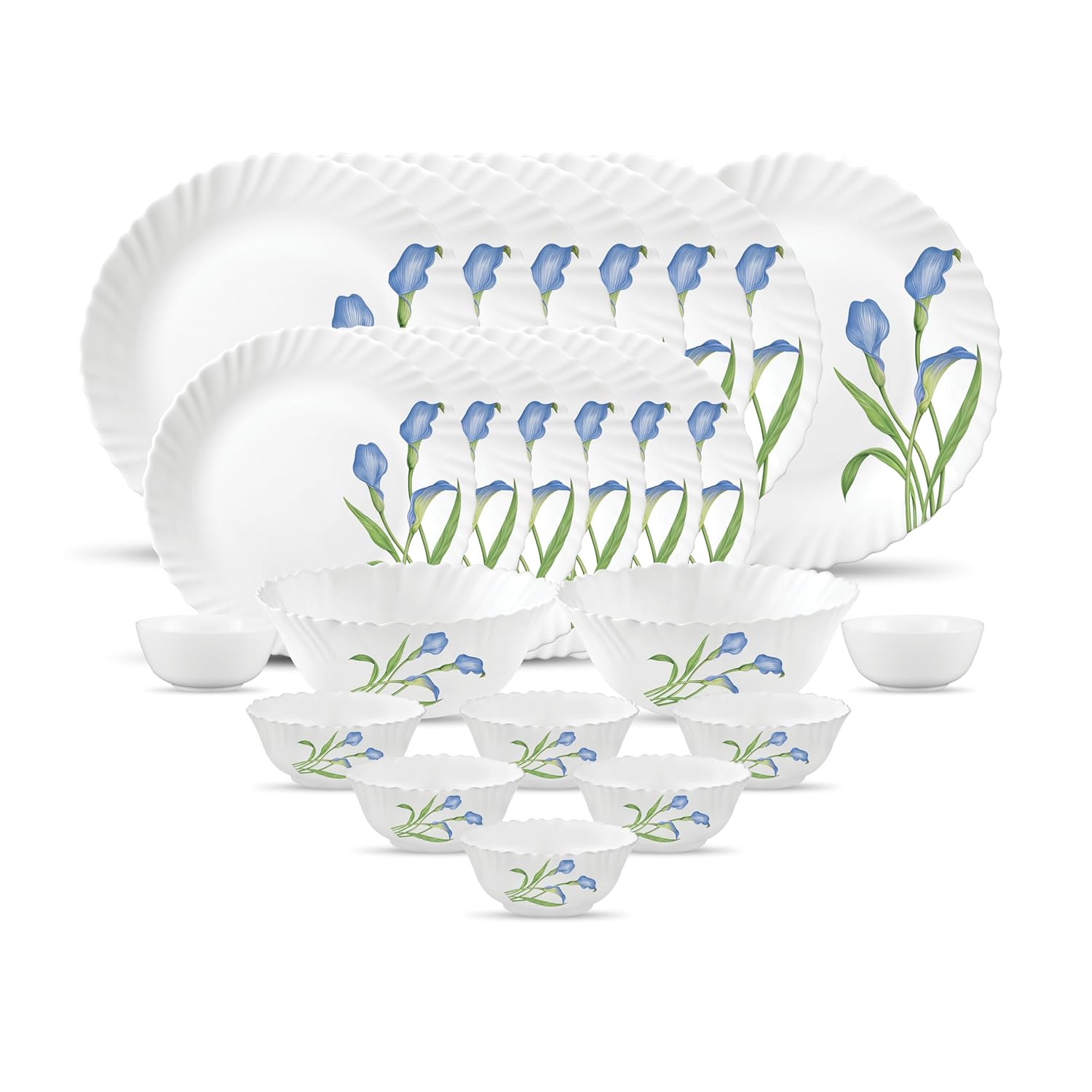 La Opala Novo Collection Opal Glass Crockery | for Family of 6 | Dinner Set 23 pcs Tender Trio | Plates & Bowls for Dining | Microwave Safe | 100% Vegetarian | Extra Strong | Light & White