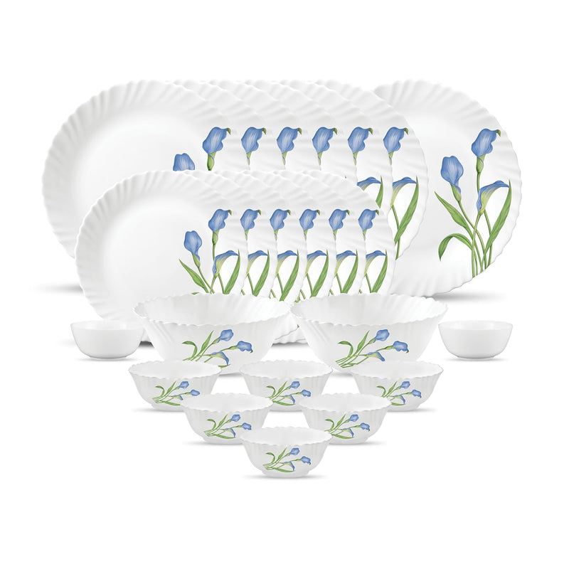 La Opala Novo Collection Opal Glass Crockery | for Family of 6 | Dinner Set 23 pcs Tender Trio | Plates & Bowls for Dining | Microwave Safe | 100% Vegetarian | Extra Strong | Light & White