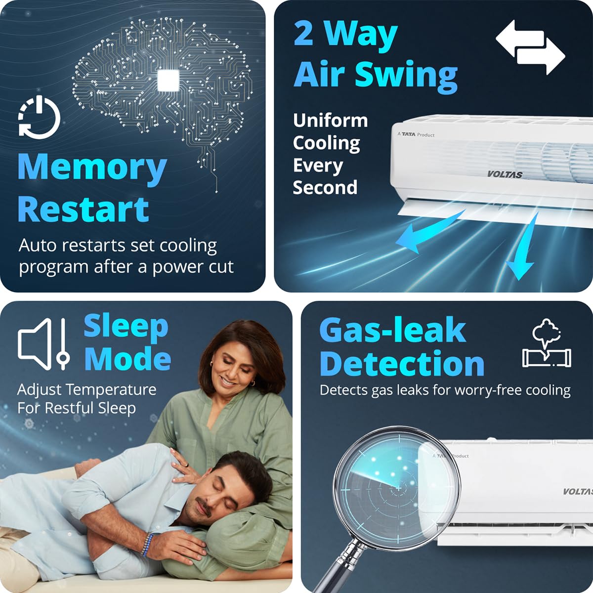 Voltas 2 ton 3 Star,New star rated, Inverter Split AC (Copper, Convertible 5-in-1 Cooling Mode, 2-Way Air Swing, Anti-dust Filter with Anti Microbial Coating, Auto Clean, (243INV CAM, White)