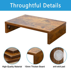 14.2 inch Monitor Stand Riser, Rustic Brown Wood Monitor Riser with Storage for Desk Small Monitor Stand TV/Scr