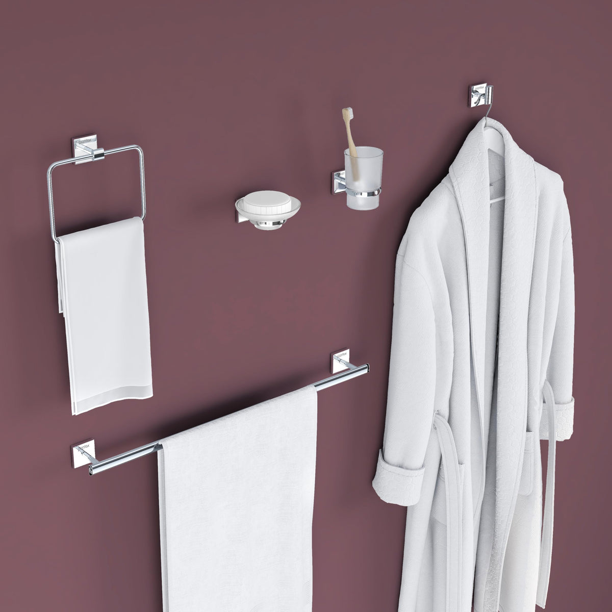 Plantex Stainless Steel Bathroom Set/Soap Holder/Tumbler Holder/Towel Rod/Napkin Holder/Robe Hook/Bathroom Accessories - Set of 5 (Chrome)