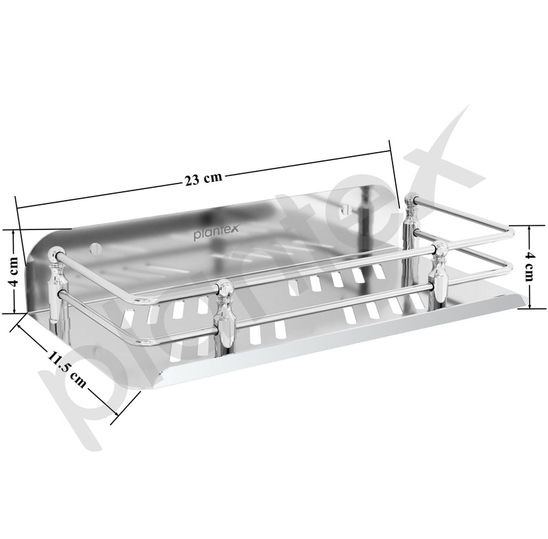 Plantex Wall Mounted Shelf for Bathroom/Stainless Steel Bathroom Shelf for Wall with Railings/Bathroom Accessories (9 inches, Chrome)-3