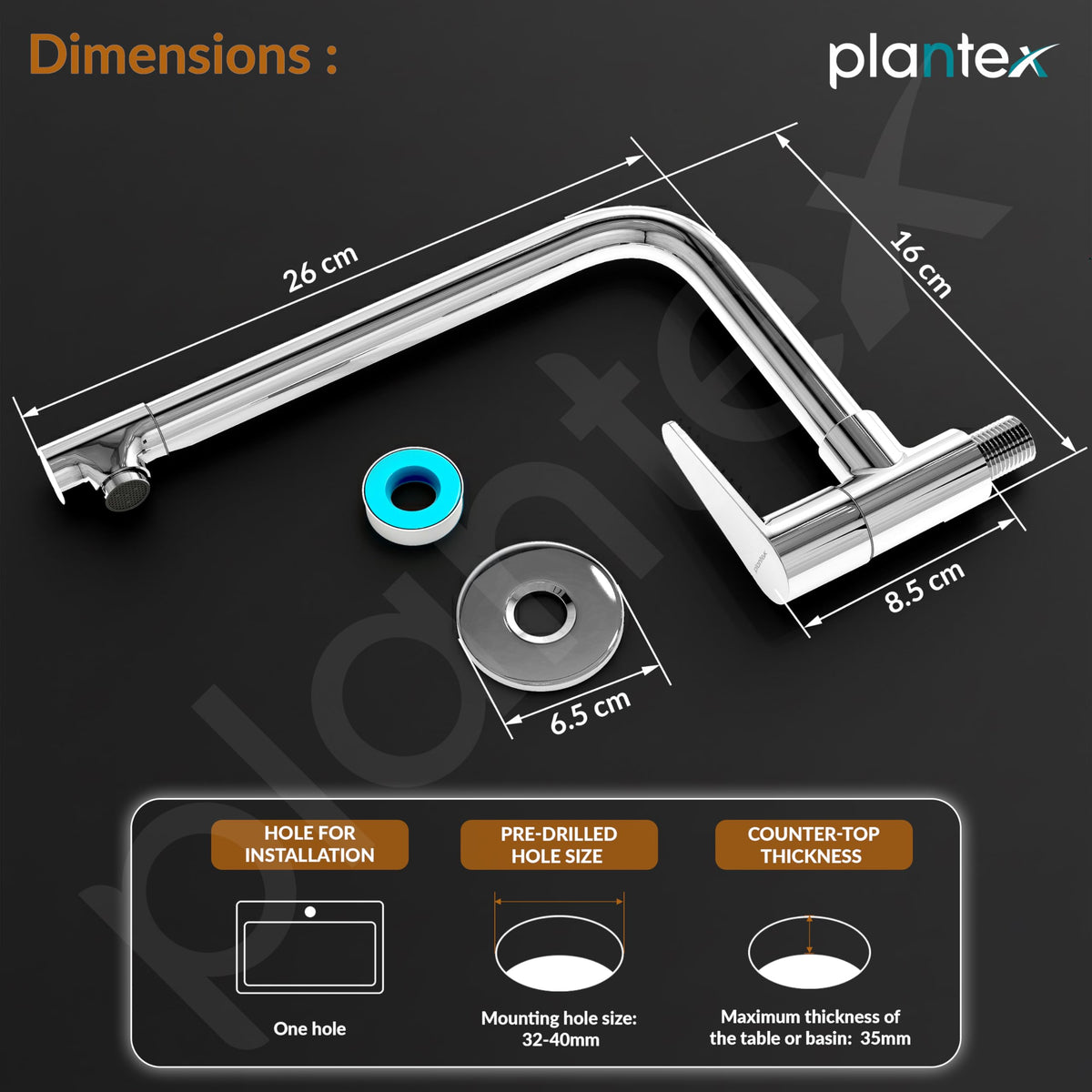 Plantex Pure Brass Wall Mounted Kitchen Sink Tap Faucet/360‚° Rotating Water Tap for Kitchen Basin & Wash Basin/Sink Tap (DOL-4301, Chrome) - 7 Year Warranty-4