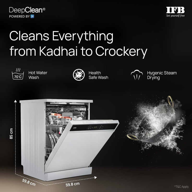 IFB 14 Place Settings (fits up to 80 utensils) with DeepClean® Technology Freestanding Dishwasher (Neptune FX14, White, 