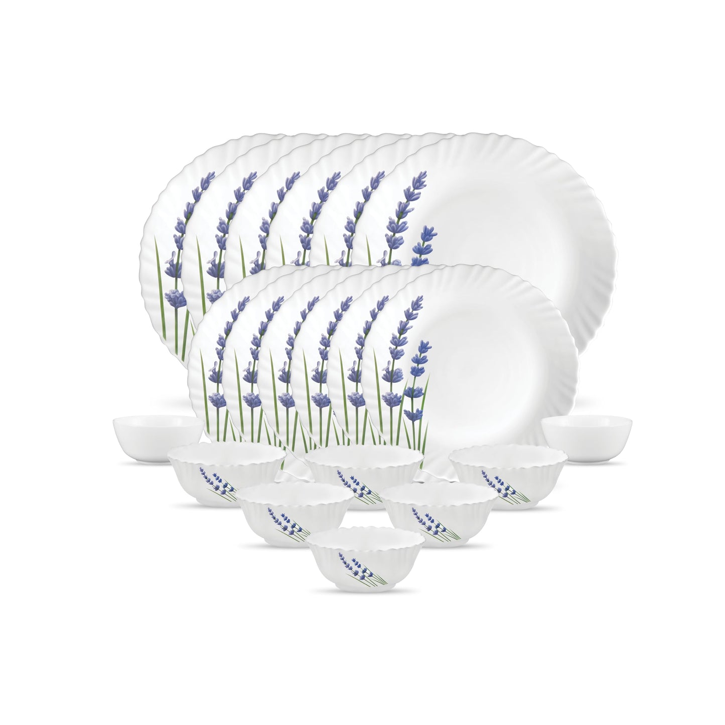 La Opala Novo Collection Opal Glass Crockery | for Family of 6 | Dinner Set 20 pcs Lush Greens | Plates & Bowls for Dining | Microwave Safe | 100% Vegetarian | Extra Strong | Light & White