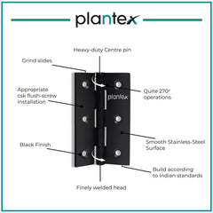 Plantex Door Hinges/Stainless Steel Door Butt 3 inch x 16 Gauge/1.5 mm Thickness Home/Office/Hotel/Hinges for Main Door/Cabinet/Wardrobe/Soft Close Hinge/Kabza - Pack of 24 (Black)-4