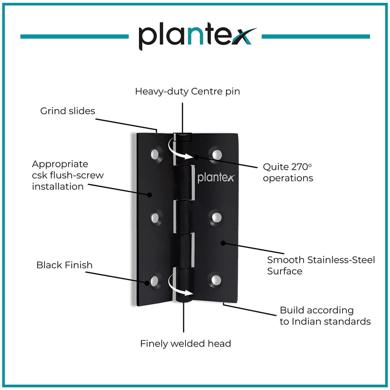 Plantex Door Hinges/Stainless Steel Door Butt 3 inch x 16 Gauge/1.5 mm Thickness Home/Office/Hotel/Hinges for Main Door/Cabinet/Wardrobe/Soft Close Hinge/Kabza - Pack of 24 (Black)-4