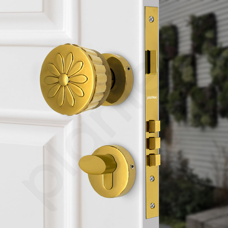 Plantex Heavy Duty Door Lock/Main Door Mortise Lock Handle/Handle Set for Home/Office/Door Accessories (Gold)-4