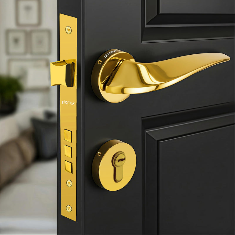 Plantex Mortise Door Lock for Home/Main Door Lock with 3 Years of Warranty/Door Handle Lock Set with Brass Lock Body & Cylinder (7128, PVD Gold)-1