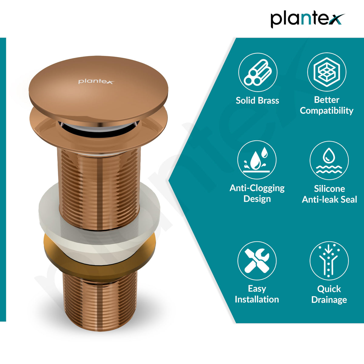 Plantex Pure Brass Waste Coupling for Wash Basin /5 inch Coupling Out let System Full Thread Sink Waste Coupling (Rose Gold - Pack of 1)-6