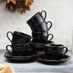 Clay Craft New Georgian Series Fine Ceramic Cup&Saucer Set of 12 (6 Cups+6 Saucers) Red&White Floral Design-Gift to Your Loved Ones On Any Occassions.,Medium (Cc-Cs12-Newgeorgian-S398) 180 Milliliter