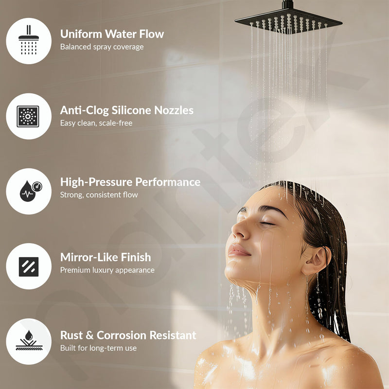 Plantex Stainless Steel Overhead Shower 4 x 4 inch with Water-Saving Technology/High pressure Rain Shower Head without Arm/Bathroom Shower -(Ultra Slim-PVD Black)-6