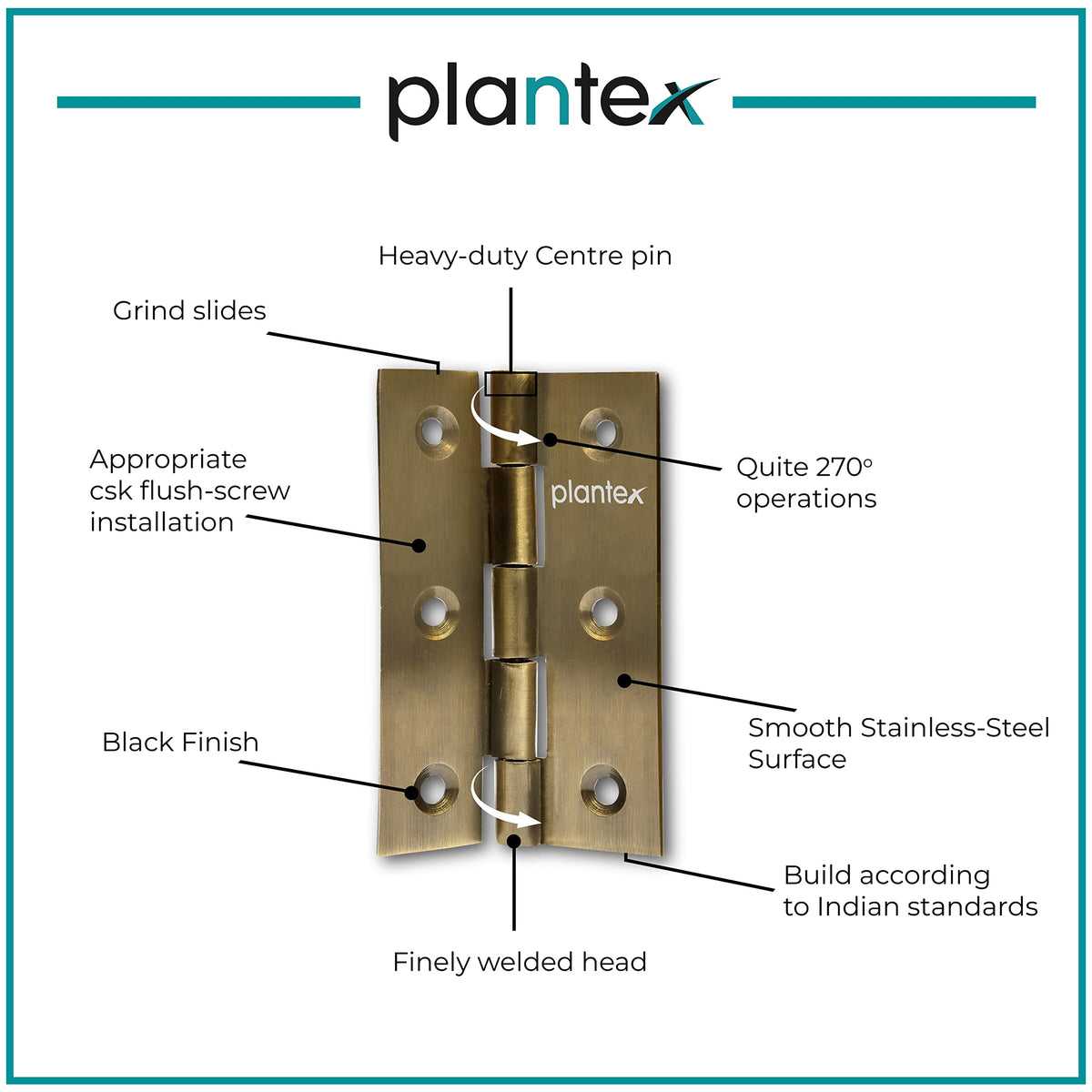 Plantex Stainless Steel Door Hinges 3 inch x 16 Gauge/1.5 mm Thickness Home/Office/Hotel/Hinges for Main Door/Soft Movement Door Hinge/Kabza - Pack of 12 (Brass Antique)-4