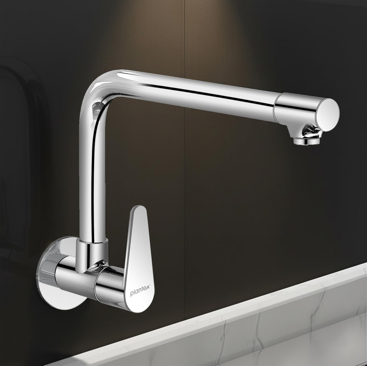 Plantex Pure Brass Wall Mounted Kitchen Sink Tap Faucet/360‚° Rotating Water Tap for Kitchen Basin & Wash Basin/Sink Tap (DOL-4301, Chrome) - 7 Year Warranty