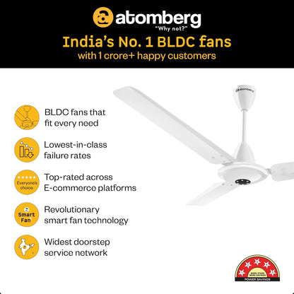 atomberg Efficio Alpha 1200mm BLDC Ceiling Fan with Remote Control | BEE 5 star Rated Energy Efficient Ceiling Fan | High Air Delivery with LED Indicators | 2 Year Warranty (Gloss White)