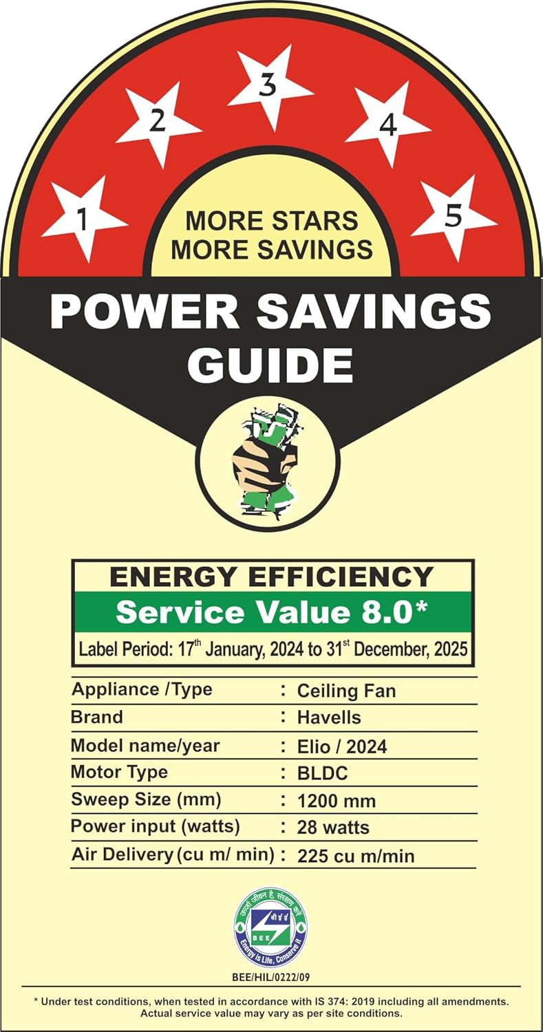 Havells 1200mm Elio BLDC Ceiling Fan | Remote Controlled, High Air Delivery Fan | 5 Star Rated, Upto 60% Energy Saving, 2+1* Year Warranty | (Pack of 1, Elegant White)