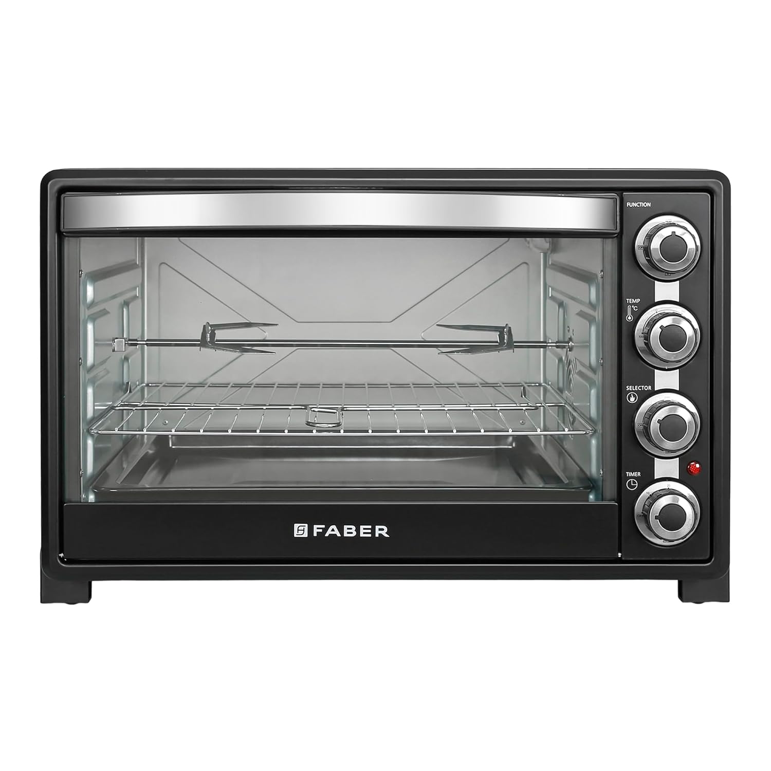 Faber 60L 2200W OTG | Bake, Toast, Roast, Grill | 4 Heating Functions, Upper & Lower Heating, Rottisserie, 360° Convection| Indicator Light, Auto Shut-Off, Ready Bell | Removable Crumb Tray | (Black)