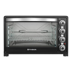 Faber 60L 2200W OTG | Bake, Toast, Roast, Grill | 4 Heating Functions, Upper & Lower Heating, Rottisserie, 360° Convection| Indicator Light, Auto Shut-Off, Ready Bell | Removable Crumb Tray | (Black)