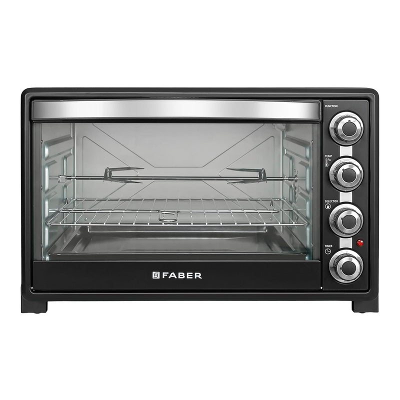 Faber 60L 2200W OTG | Bake, Toast, Roast, Grill | 4 Heating Functions, Upper & Lower Heating, Rottisserie, 360° Convection| Indicator Light, Auto Shut-Off, Ready Bell | Removable Crumb Tray | (Black)