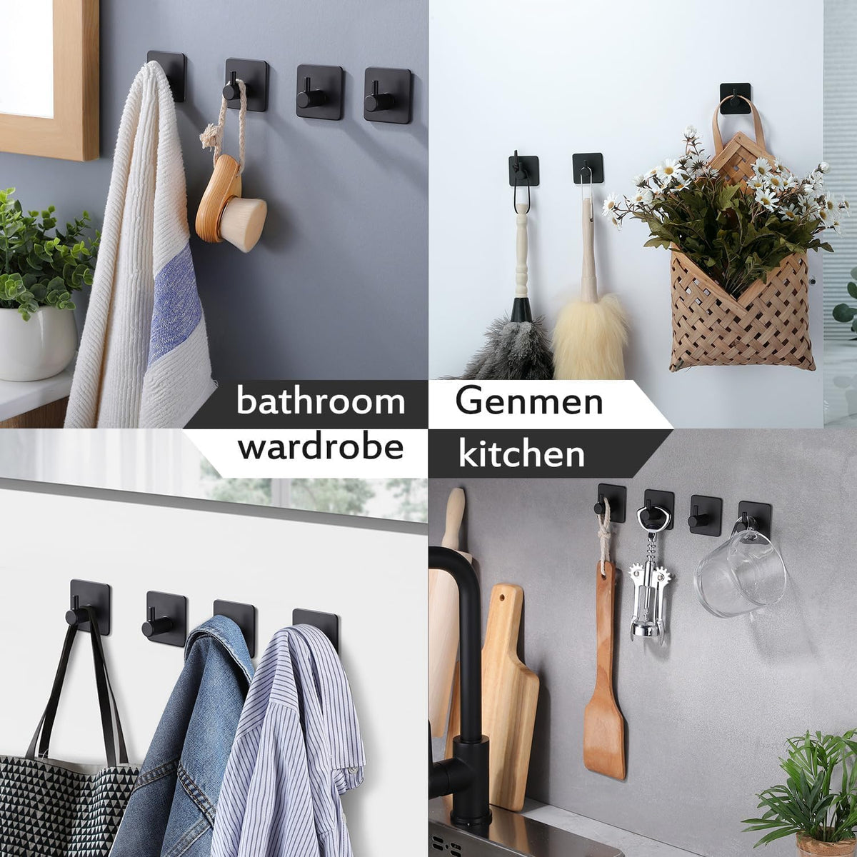 Plantex Hook for Bathroom/Self-Adhesive Hook/GI Steel Hook for Hanging Clothes/Towel/Hook for Wall/Drill Free Installation - Pack of 4 (Black)-4