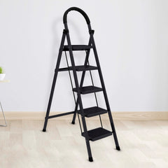 Plantex Cheston Premium GI Steel Foldable 4 Step Ladder for Home/Wide Anti Slip Steps (Black)
