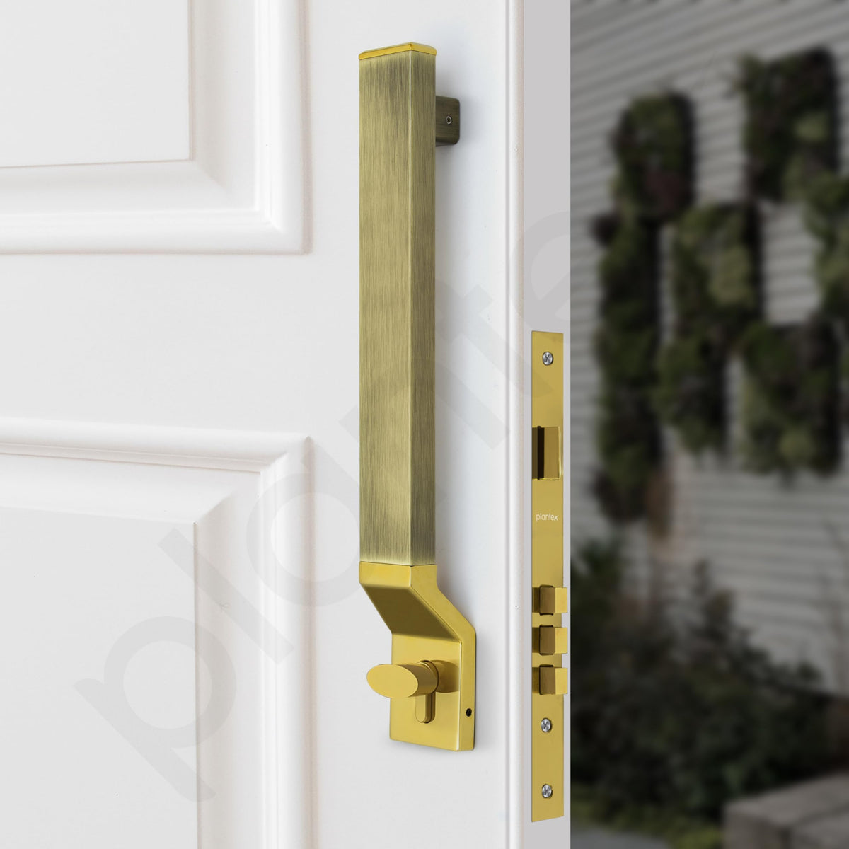 Plantex 15 Inch Door Handle with Lock/Stainless Steel Handle Set for Home/Office/Door Accessories - Pack of 1 (Brass Antique & Gold)-4