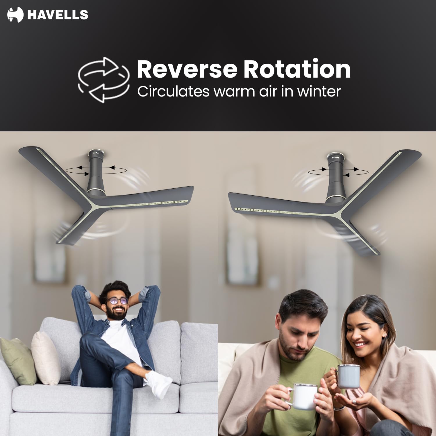 Havells Inveno LX 1200 mm BLDC Ceiling Fan|ABS Aerodyanamic Blades|Telescopic Canopy|Timer, Breeze,Sleep,MOP Modes|Reverse Feature|100% Copper Wire Motor|Free Installation|2 Year Warranty(Matt Slate)