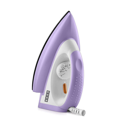 Usha Armor 1100W Dry Iron with Shockproof Plastic Body, Black Soleplate, Overheat Safety, 180° Swivel Cord, Purple White and Usha IH2415 1500W Immersion Heater, Copper, Silver