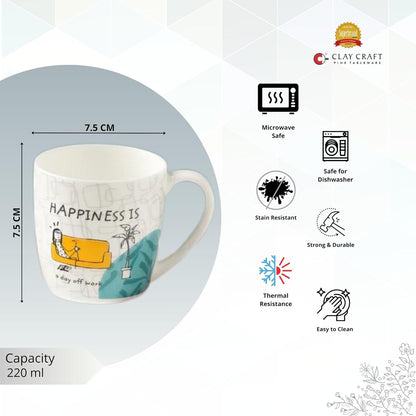 Clay Craft Fine Ceramic Happiness is Alton Delight Printed Coffee & Tea Cups, 220ml, Set of 4, Multicolor