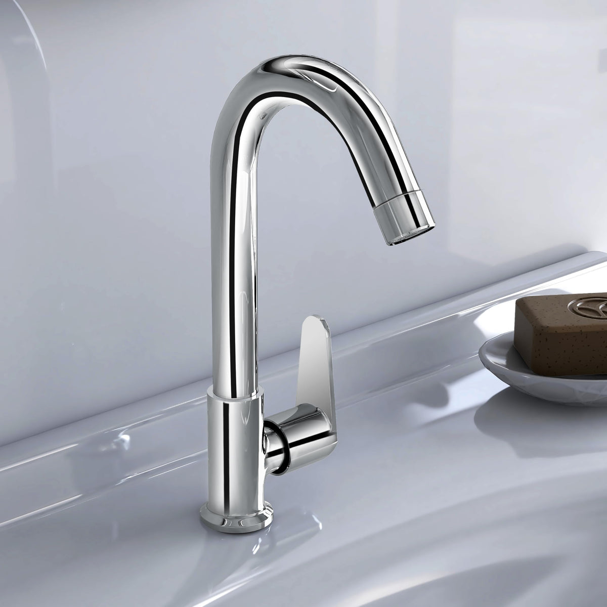 Plantex Sink Tap for Kitchen Basin/Pure Brass Tap with Water Saving Nozzle for Kitchen Sink Taps with Teflon Tape & Wall Flange (DOL-2311-Chrome)-1
