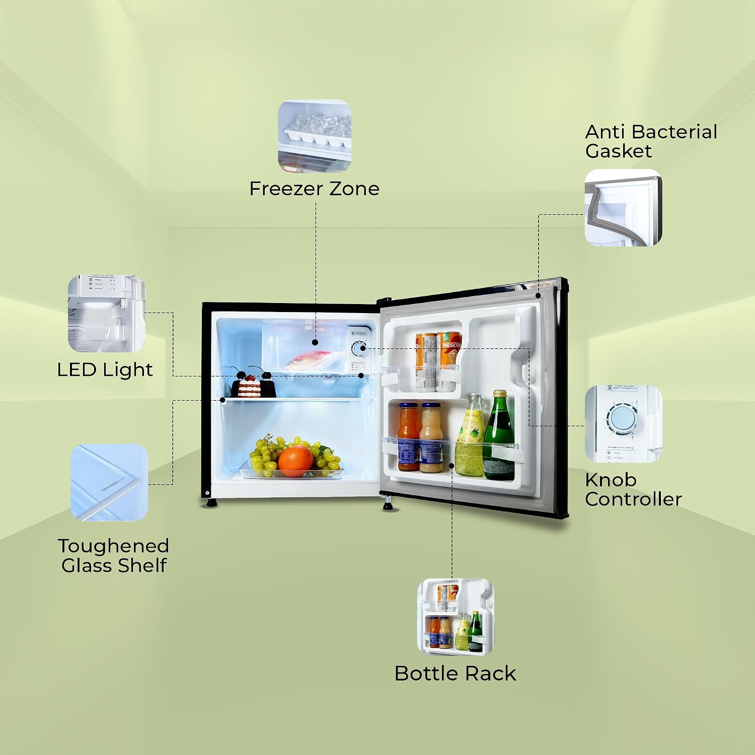 Haier 50 L 2 Star Direct Cool Single Door Mini Bar Refrigerator with Chiller Freezer Box, LED Light for Clear View, Lock & Key and Easy Clean Back (HRD-752KSA, Black Steel, 2026 Model)