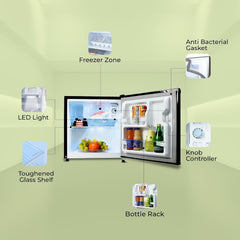 Haier 50 L 2 Star Direct Cool Single Door Mini Bar Refrigerator with Chiller Freezer Box, LED Light for Clear View, Lock & Key and Easy Clean Back (HRD-752KSA, Black Steel, 2026 Model)