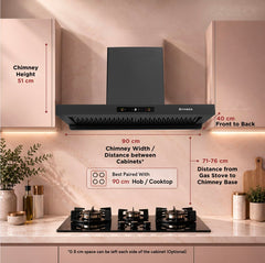 Faber Coral 90cm 1500m³/hr BLDC Autoclean T-Shape Chimney | Built In Oil Collector | Touch & Gesture Control | 12Yr Moto