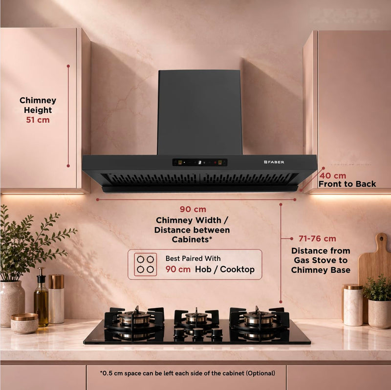 Faber Coral 90cm 1500m³/hr BLDC Autoclean T-Shape Chimney | Built In Oil Collector | Touch & Gesture Control | 12Yr Moto