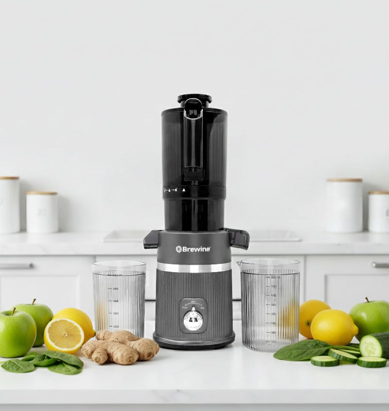 Brewine Cold Press Slow Juicer | 60 RPM High Nutrition Extraction | Wide Feeder | Reverse Function | Easy Clean Design | For Fruits & Vegetables
