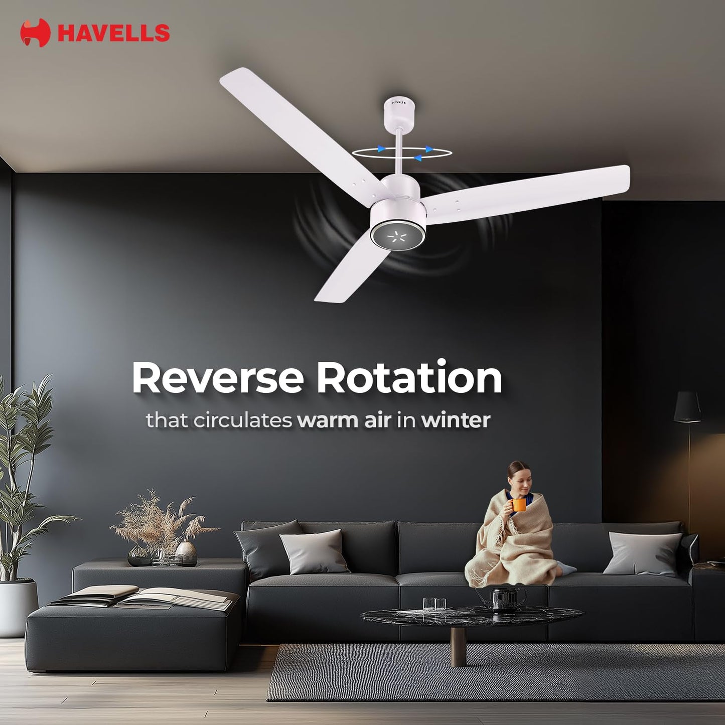 Havells FAB BLDC ULED Ceiling Fan 1200mm, 5 star, LED Speed Indicator, 380 RPM, Up to 65% Savings,Reverse Rotation,4 Speed Modes,Low Wattage 30W,Low Noise,Air Flow:225 CMM, 3 Year Warranty,Blush Ivory