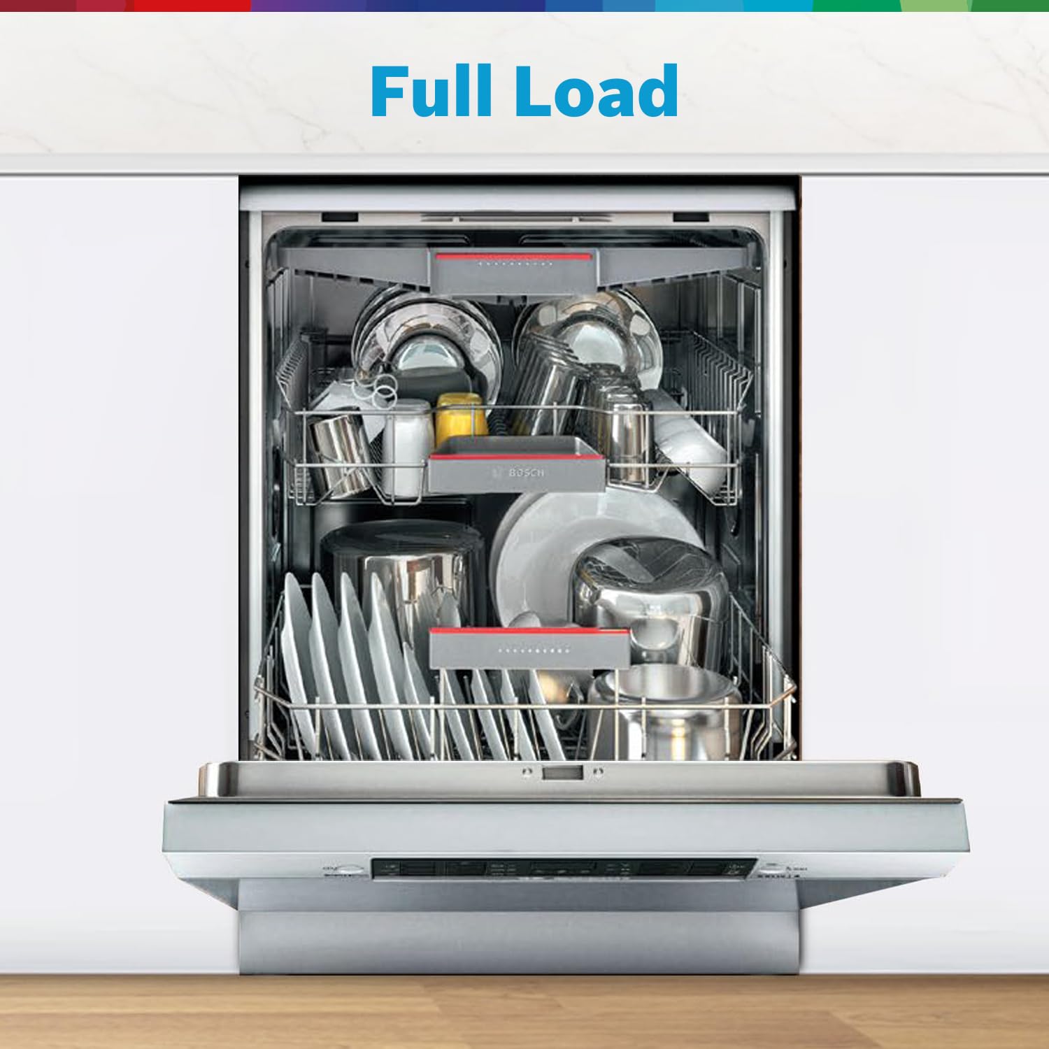 Bosch 14 Place Setting Dishwasher with Intensive Kadhai Program, 70⁰ Hot water wash, 3-Stage Adjustable Upper Rack, No Pre-Rinse (SMS46KI03I, Silver, Glass Protection Technology)