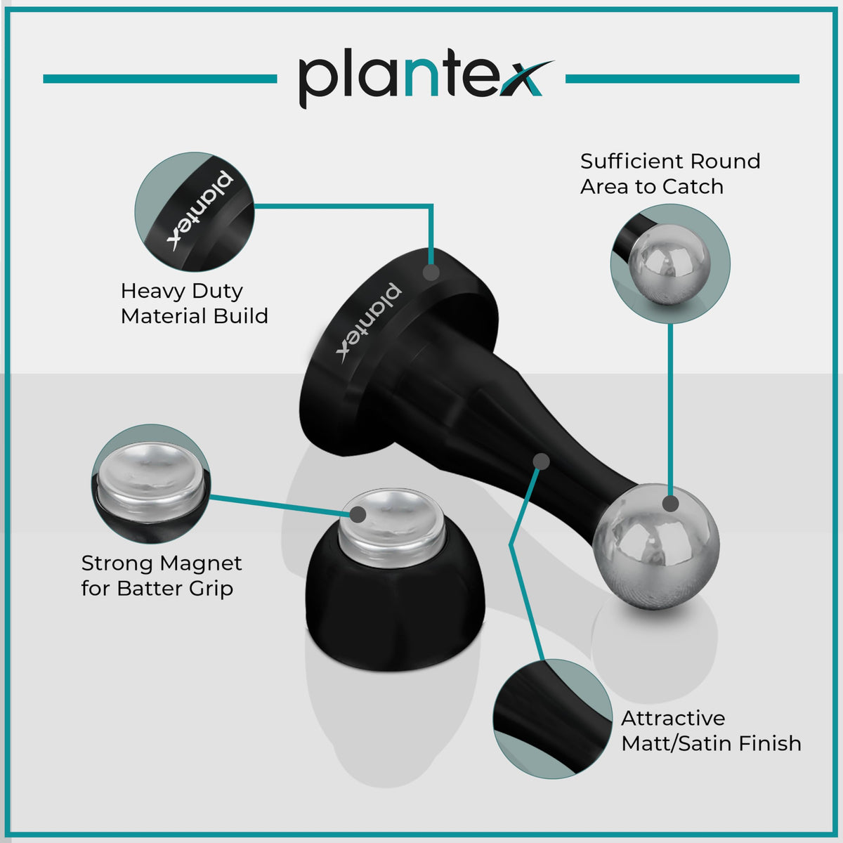 Plantex Stainless Steel 360 Degree 4 inch Door Magnet Stopper for Home/Office/Hotel Wall and Floor Mounted Soft-Catcher to Hold Wooden/Glass/PVC Door Stops - Pack of 2 (Black Finish)-5